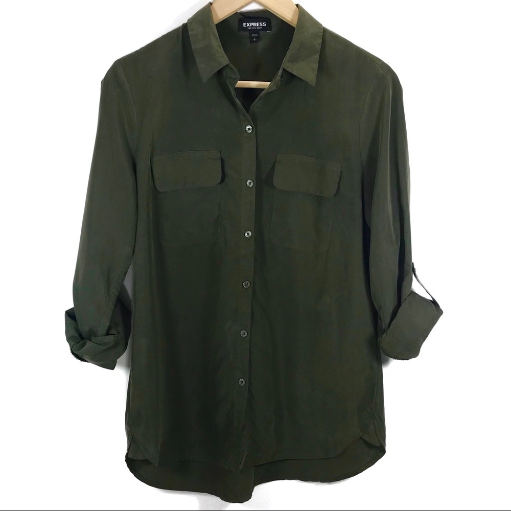 Express The City Shirt Olive Button Down Size S